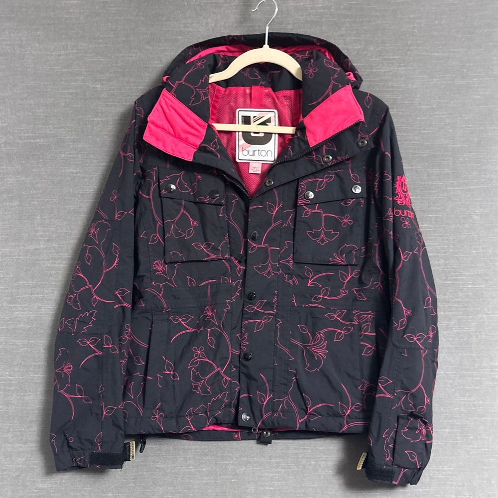 Burton Snowboard Jacket XS Black Pink Floral Active Lining Hooded Ski Snow Coat